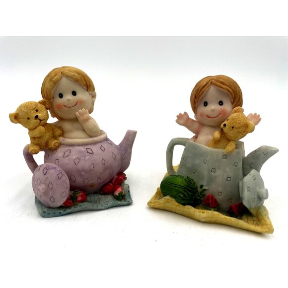 Baby Figurines In Teapots Teapot Blankies Teddy Bears - Picture 5 of 5